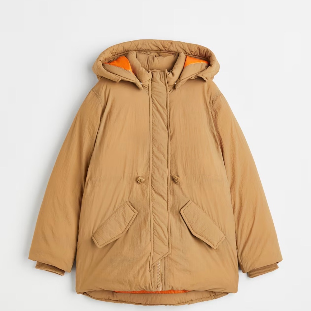Solid Beige Long Sleeve Stand Collar Padded Nylon Parka kids Jacket